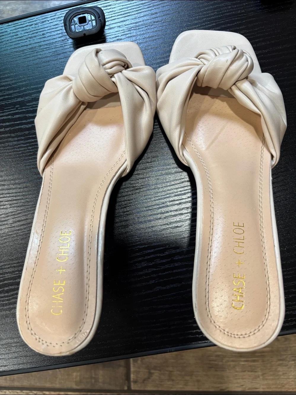 Chase + Chloe Knotted Square Toe Slide Sandals in Beige - Picture 2 of 6